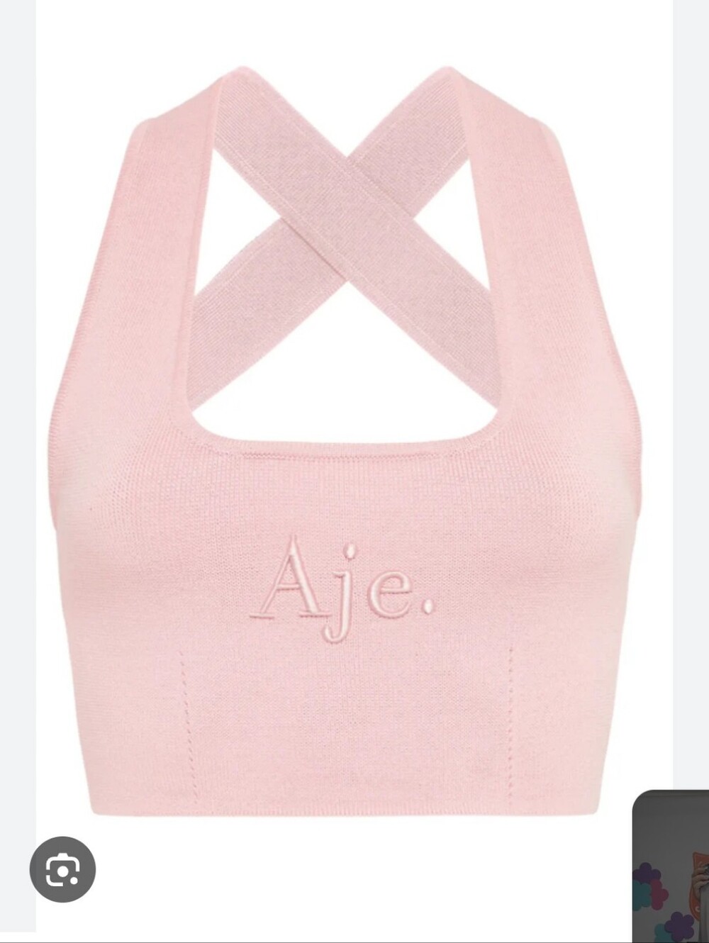 Aje Livadi Crop Pink Cross-Back Knit Logo Designer Top Revolve Lulu Skims